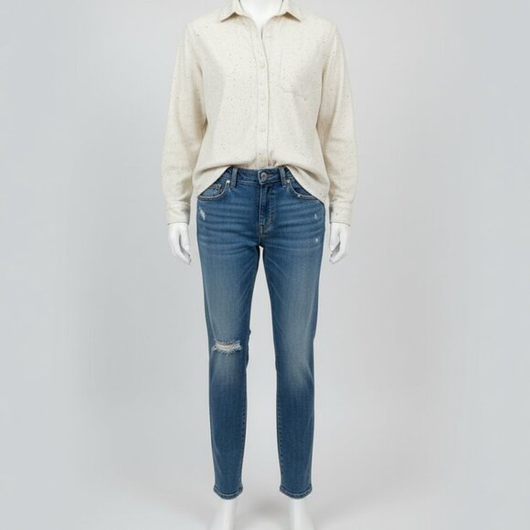 Current/Elliott The Super Slouchy Skinny Super Love Destroy with Paint Jeans 27 - Picture 2 of 13